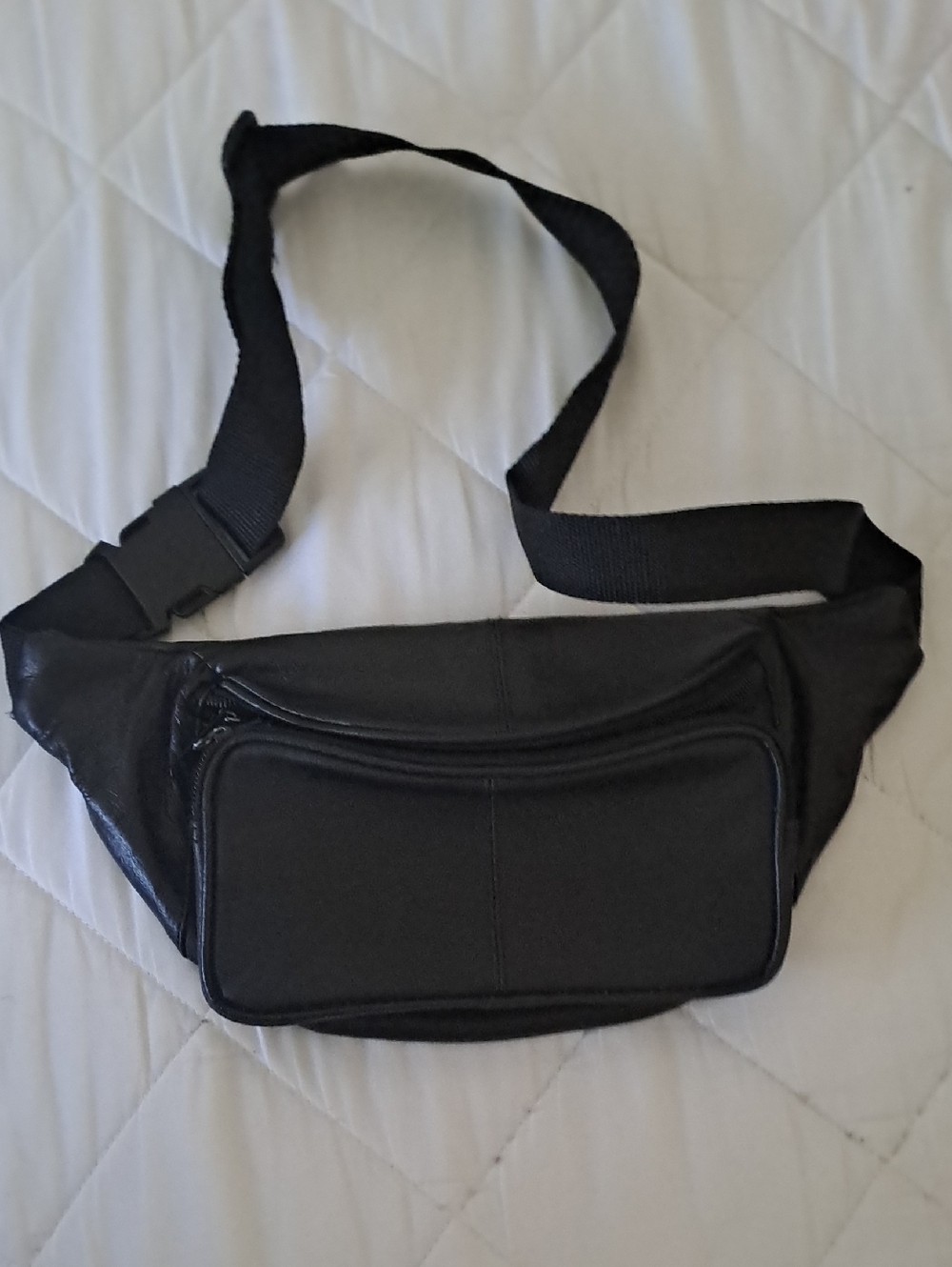 Leather Classic Black Waist Bag - Compact Crossbody Organizer